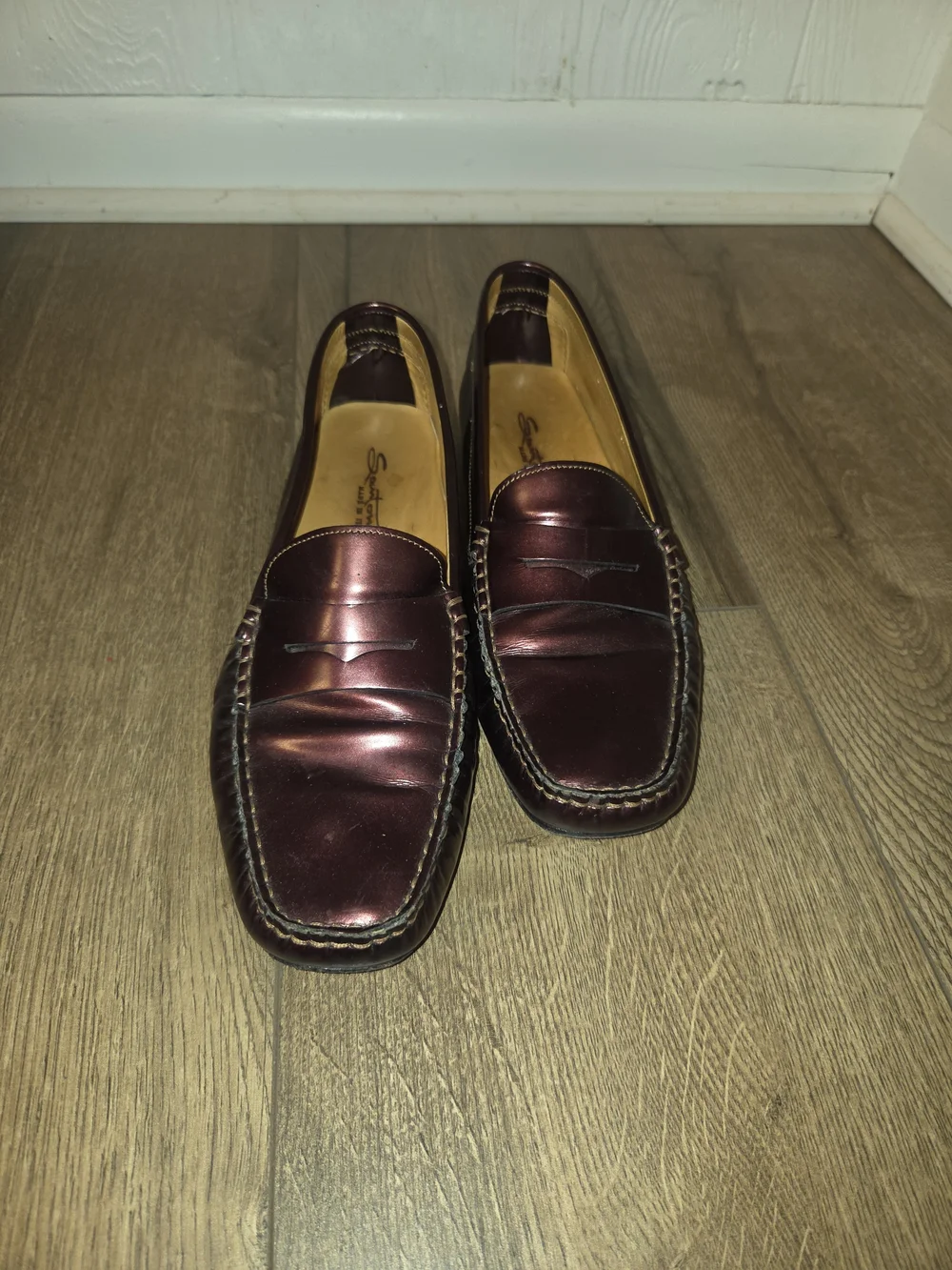 Santoni Men's Burgundy Leather Penny Loafers